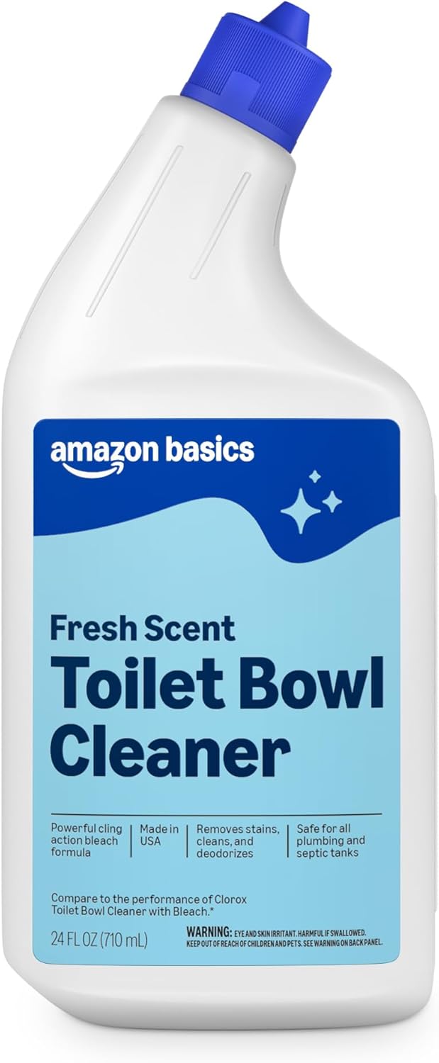 Amazon Basics Toilet BowlCleaner with Cling ActionFormula, Bleach, Fresh Scent, 24Fl Oz, Pack of 1, Packaging MayVary