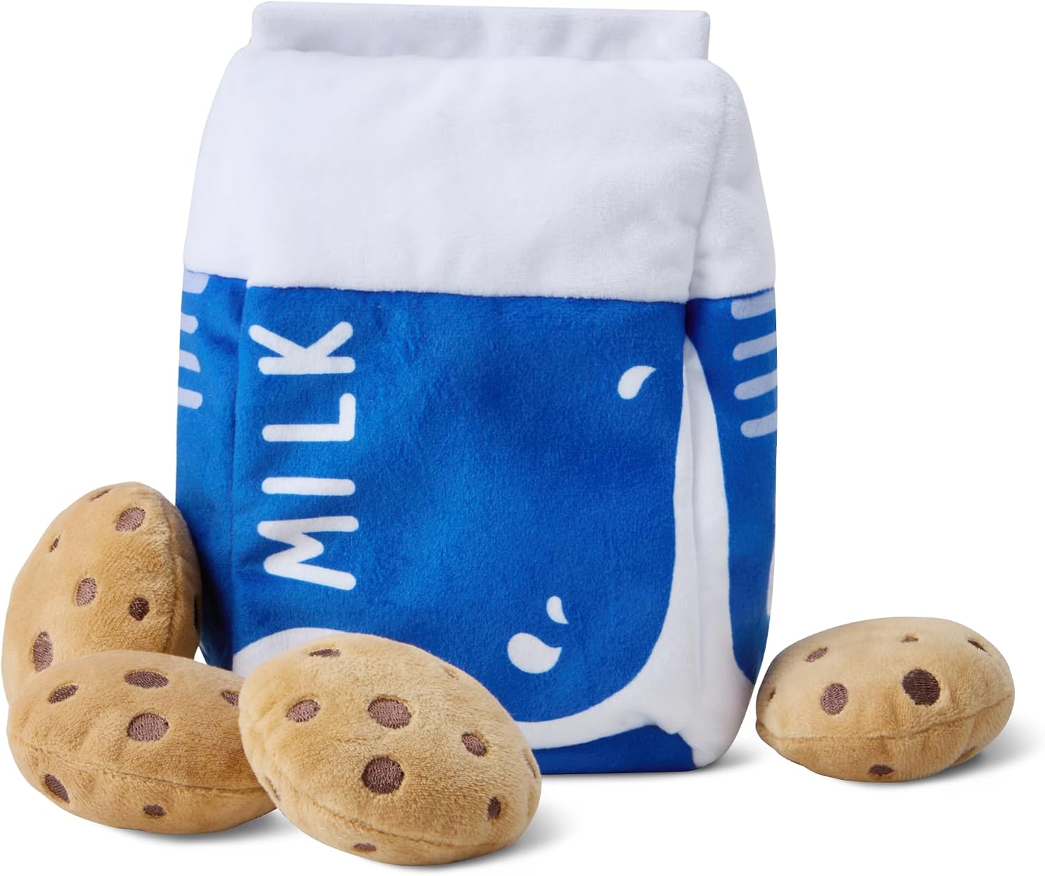 Amazon Basics Interactive DogSqueak Toys with 1 Milk Cartonand 4 Cookies, Ideal for Puppies,Small and Medium Dogs, SoftPlush for Fetch and Cuddling